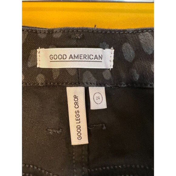 Good American Good Legs Crop Leopard Jeans Womens 24 Black Printed High Rise NWT - Picture 4 of 10